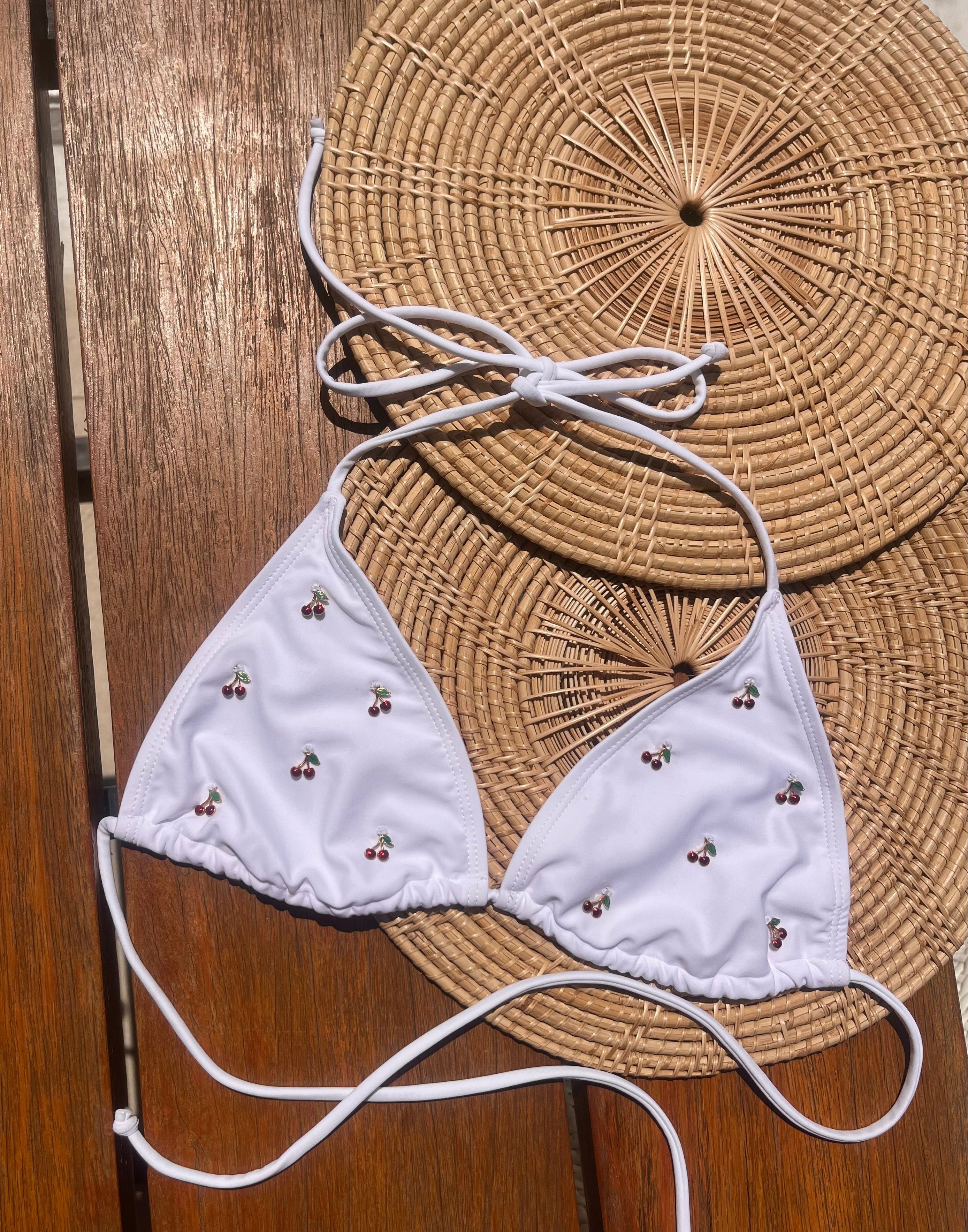White Embellished Bikini Top