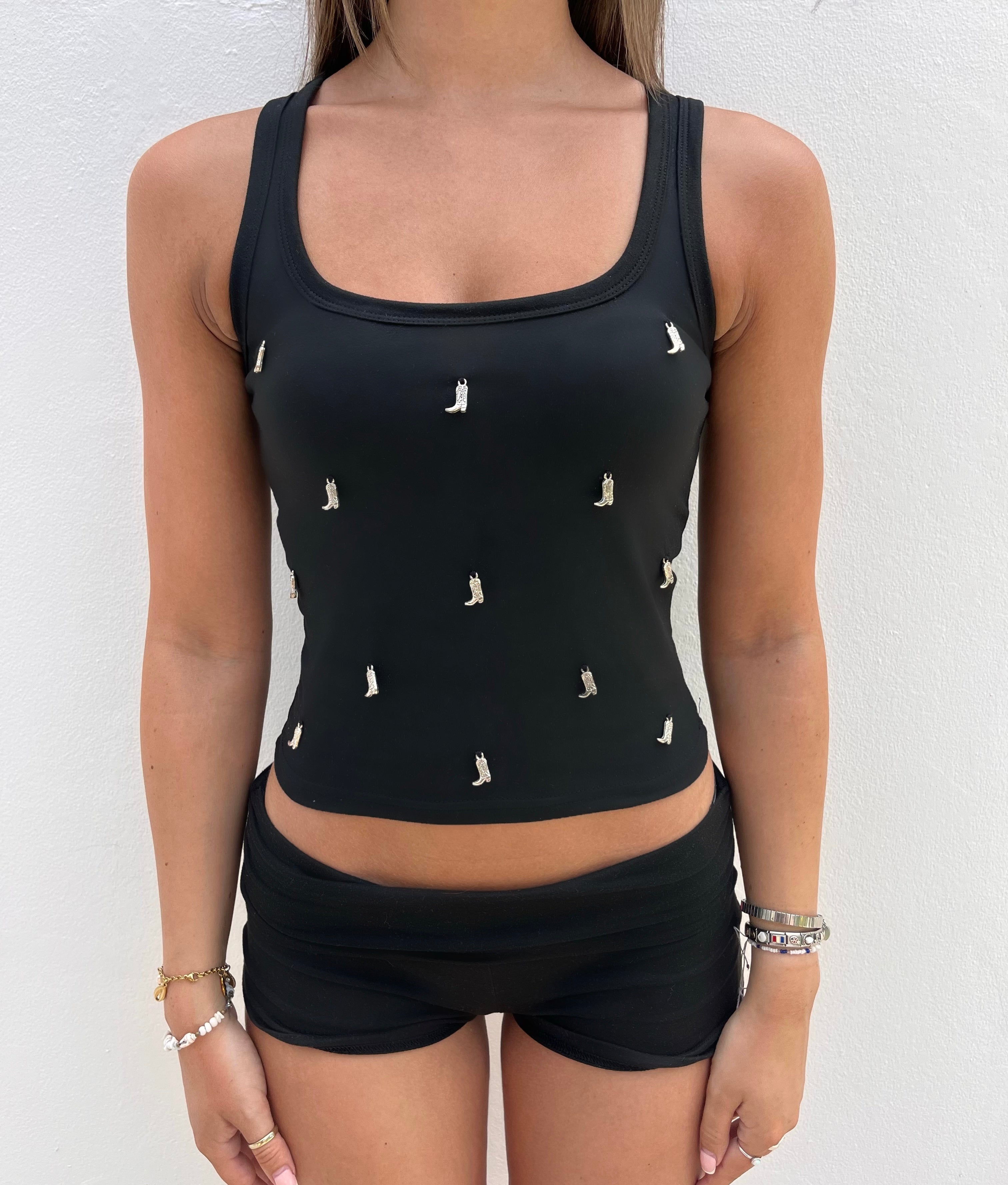 Black Embellished Vest Top