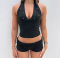 Black Embellished Halter Top