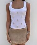 White Embellished Vest Top